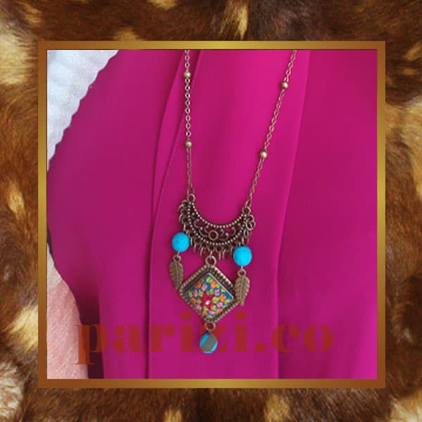 Traditional necklace with turquoise hand embroidery