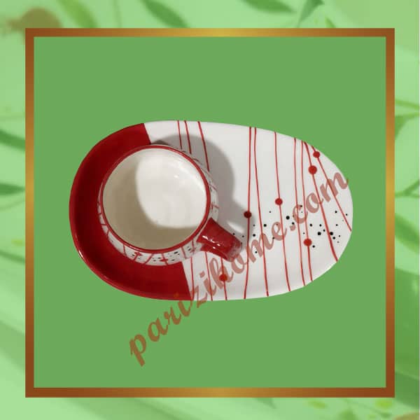 Red Ceramic cappuccino cup with saucer