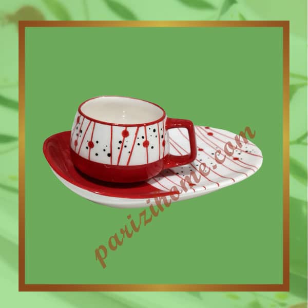 Red Ceramic cappuccino cup with saucer