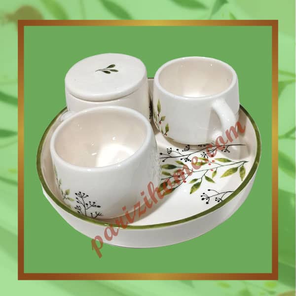 Ceramic tea set for two with tray