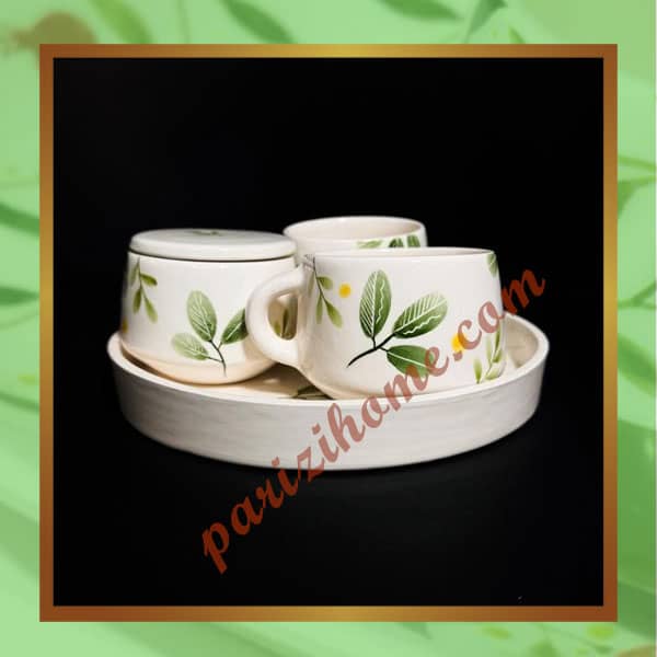 Ceramic tea set for two with tray